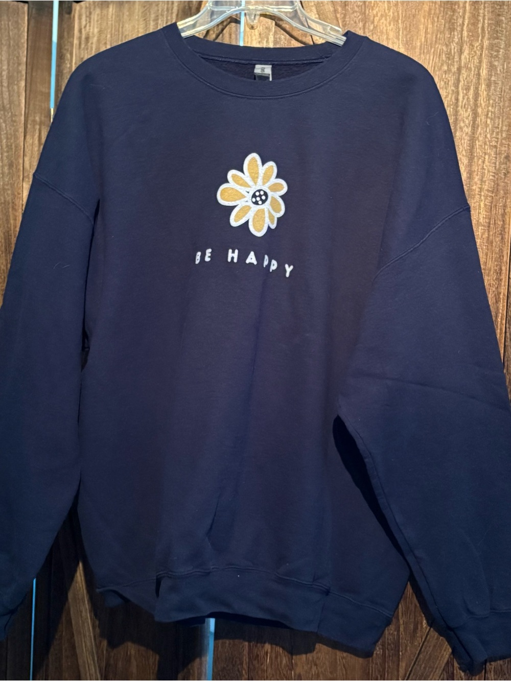 Gildan Navy Blue Heavy Blend Crewneck Sweatshirt; Be Happy; 2XL